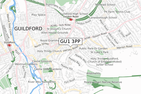 GU1 3PP map - small scale - OS Open Zoomstack (Ordnance Survey)