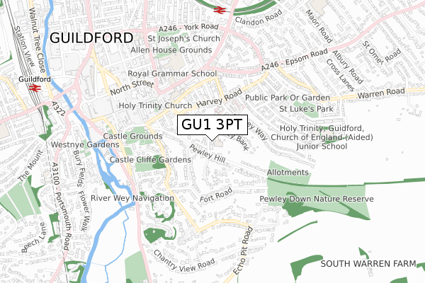 GU1 3PT map - small scale - OS Open Zoomstack (Ordnance Survey)