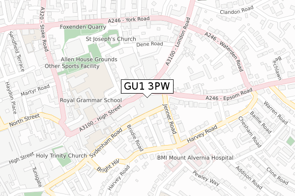 GU1 3PW map - large scale - OS Open Zoomstack (Ordnance Survey)