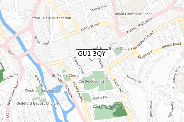 GU1 3QY map - large scale - OS Open Zoomstack (Ordnance Survey)