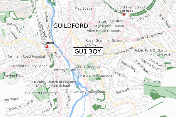 GU1 3QY map - small scale - OS Open Zoomstack (Ordnance Survey)