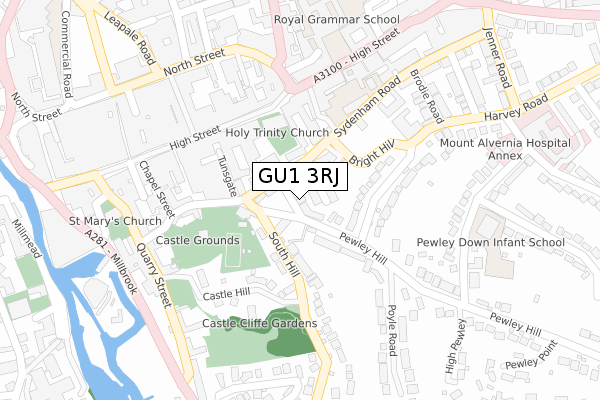 GU1 3RJ map - large scale - OS Open Zoomstack (Ordnance Survey)