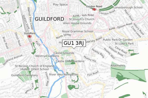 GU1 3RJ map - small scale - OS Open Zoomstack (Ordnance Survey)