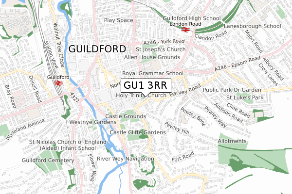 GU1 3RR map - small scale - OS Open Zoomstack (Ordnance Survey)