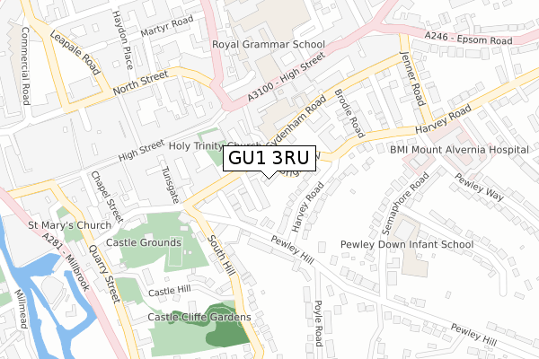 GU1 3RU map - large scale - OS Open Zoomstack (Ordnance Survey)