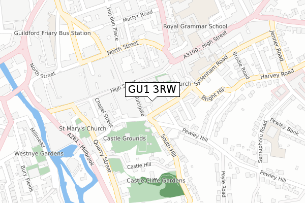 GU1 3RW map - large scale - OS Open Zoomstack (Ordnance Survey)