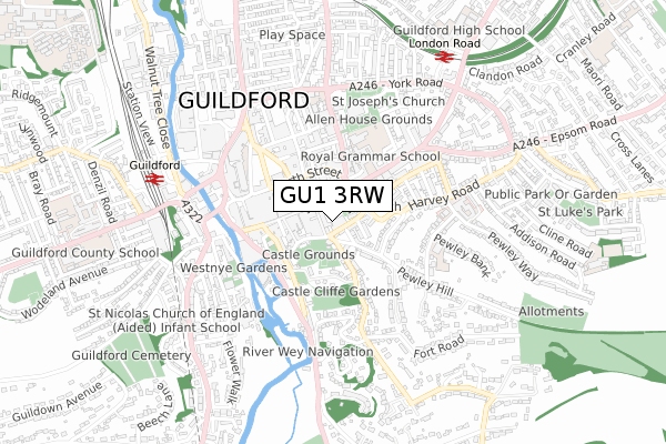 GU1 3RW map - small scale - OS Open Zoomstack (Ordnance Survey)