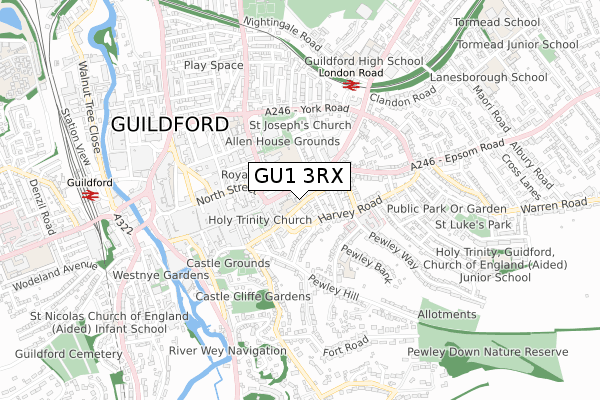 GU1 3RX map - small scale - OS Open Zoomstack (Ordnance Survey)