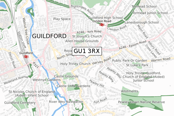 GU1 3RX map - small scale - OS Open Zoomstack (Ordnance Survey) GU1 3RX map - small scale - OS Open Zoomstack (Ordnance Survey)