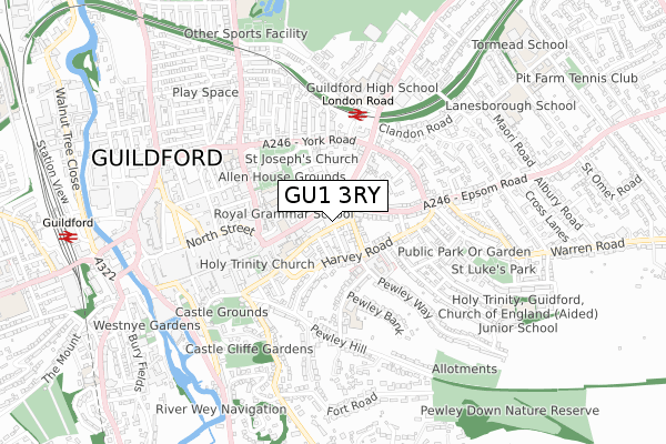 GU1 3RY map - small scale - OS Open Zoomstack (Ordnance Survey)