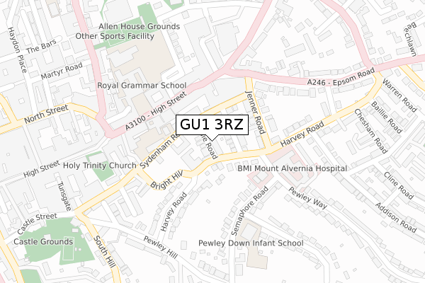 GU1 3RZ map - large scale - OS Open Zoomstack (Ordnance Survey)