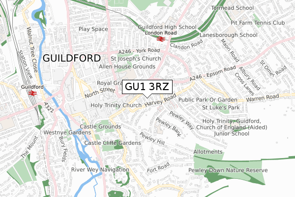 GU1 3RZ map - small scale - OS Open Zoomstack (Ordnance Survey)