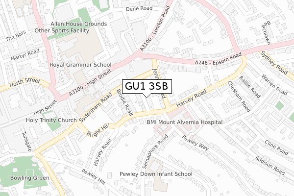 GU1 3SB map - large scale - OS Open Zoomstack (Ordnance Survey)
