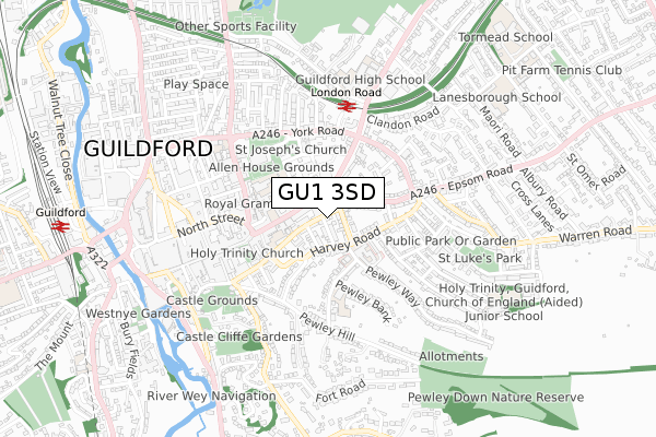 GU1 3SD map - small scale - OS Open Zoomstack (Ordnance Survey)