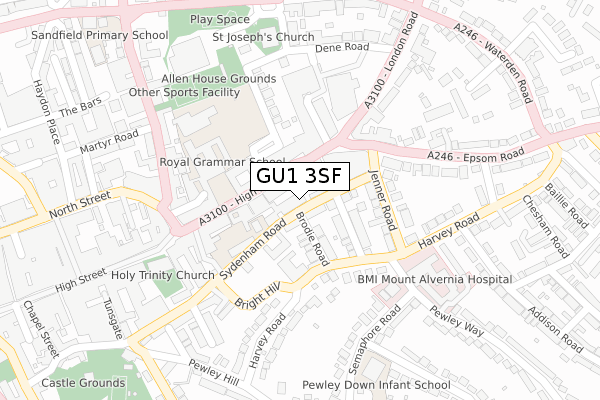 GU1 3SF map - large scale - OS Open Zoomstack (Ordnance Survey)