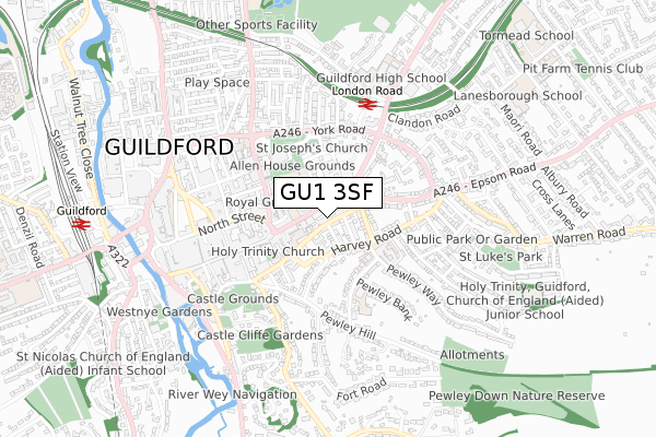 GU1 3SF map - small scale - OS Open Zoomstack (Ordnance Survey)