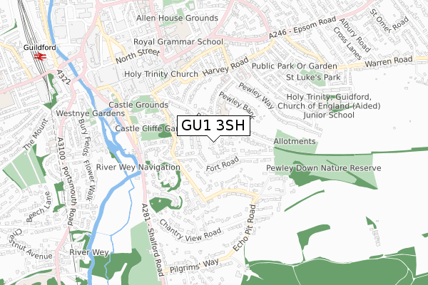 GU1 3SH map - small scale - OS Open Zoomstack (Ordnance Survey)