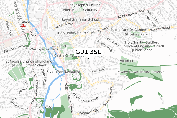 GU1 3SL map - small scale - OS Open Zoomstack (Ordnance Survey)