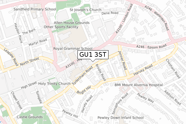 GU1 3ST map - large scale - OS Open Zoomstack (Ordnance Survey)