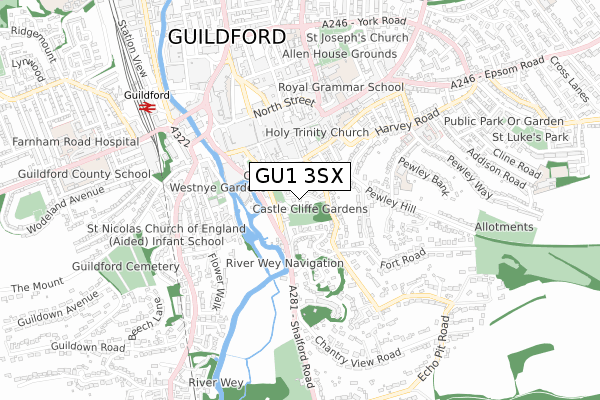 GU1 3SX map - small scale - OS Open Zoomstack (Ordnance Survey)