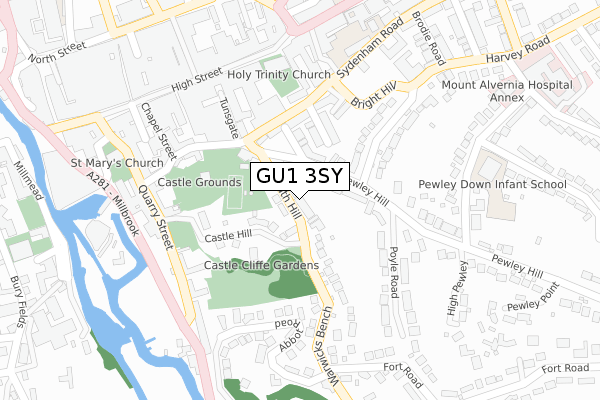 GU1 3SY map - large scale - OS Open Zoomstack (Ordnance Survey)