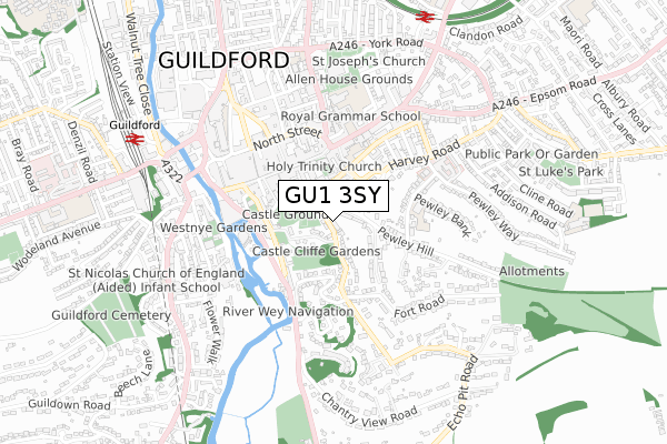 GU1 3SY map - small scale - OS Open Zoomstack (Ordnance Survey)