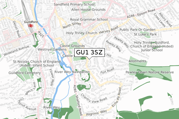 GU1 3SZ map - small scale - OS Open Zoomstack (Ordnance Survey)
