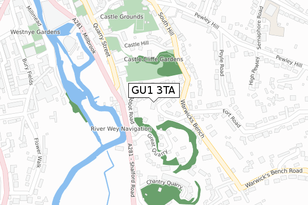 GU1 3TA map - large scale - OS Open Zoomstack (Ordnance Survey)