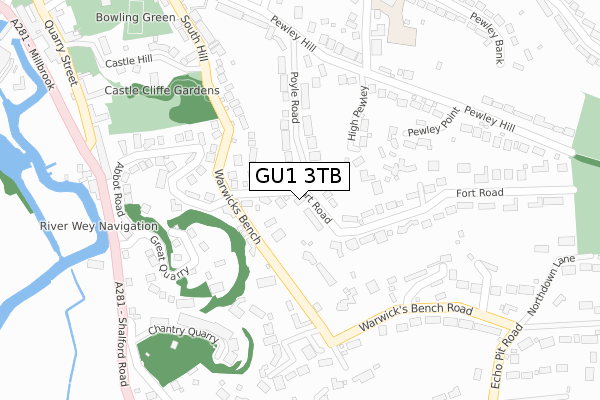 GU1 3TB map - large scale - OS Open Zoomstack (Ordnance Survey)