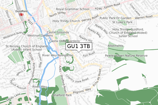 GU1 3TB map - small scale - OS Open Zoomstack (Ordnance Survey)