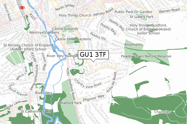 GU1 3TF map - small scale - OS Open Zoomstack (Ordnance Survey)