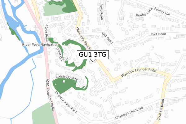 GU1 3TG map - large scale - OS Open Zoomstack (Ordnance Survey)