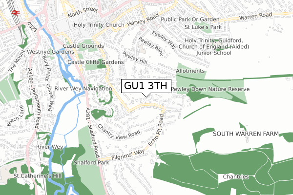 GU1 3TH map - small scale - OS Open Zoomstack (Ordnance Survey)