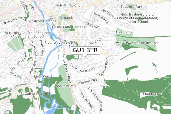 GU1 3TR map - small scale - OS Open Zoomstack (Ordnance Survey)