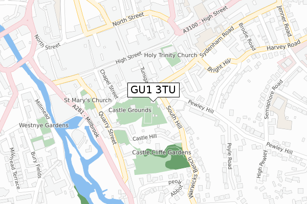 GU1 3TU map - large scale - OS Open Zoomstack (Ordnance Survey)