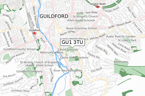 GU1 3TU map - small scale - OS Open Zoomstack (Ordnance Survey)