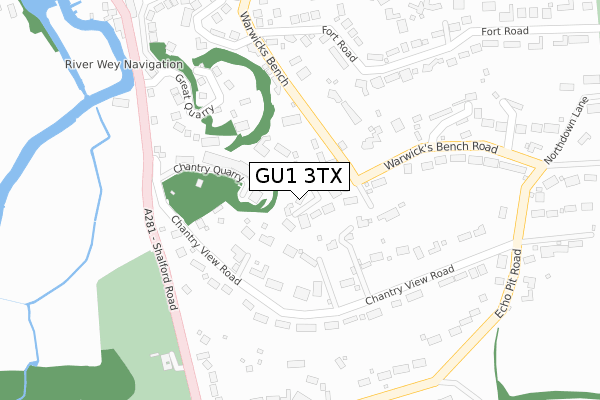 GU1 3TX map - large scale - OS Open Zoomstack (Ordnance Survey)