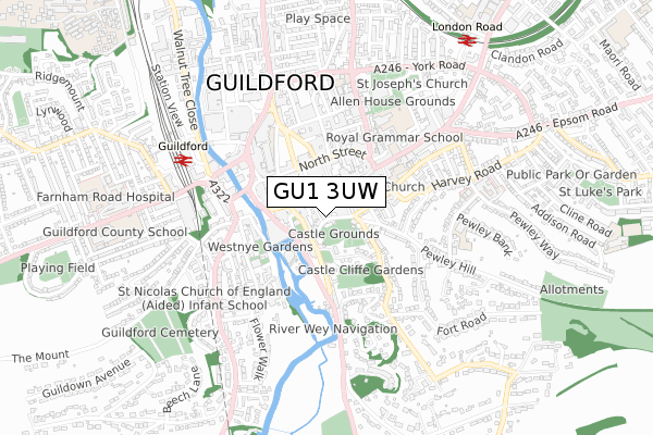 GU1 3UW map - small scale - OS Open Zoomstack (Ordnance Survey)