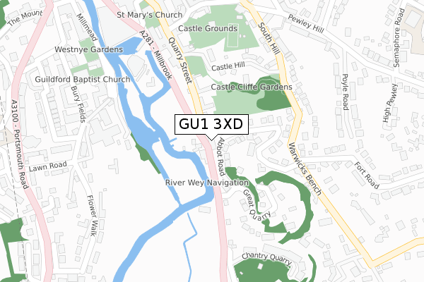 GU1 3XD map - large scale - OS Open Zoomstack (Ordnance Survey)