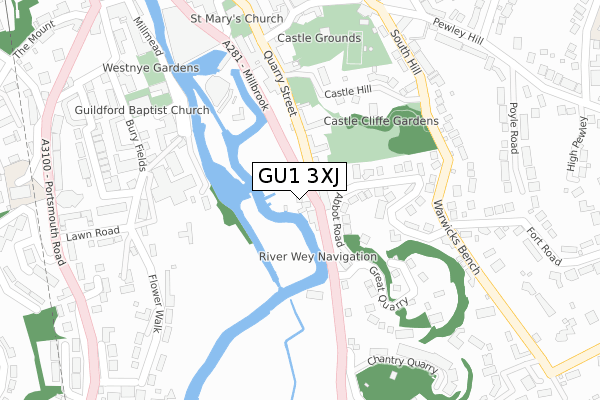 GU1 3XJ map - large scale - OS Open Zoomstack (Ordnance Survey)