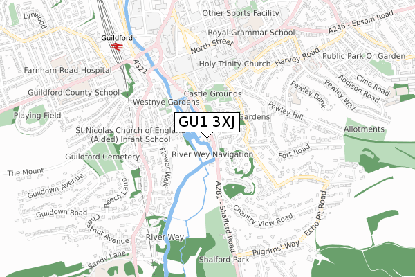 GU1 3XJ map - small scale - OS Open Zoomstack (Ordnance Survey)