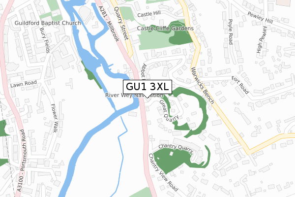 GU1 3XL map - large scale - OS Open Zoomstack (Ordnance Survey)