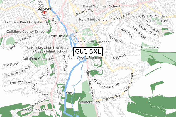 GU1 3XL map - small scale - OS Open Zoomstack (Ordnance Survey)