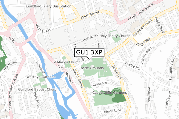 GU1 3XP map - large scale - OS Open Zoomstack (Ordnance Survey)
