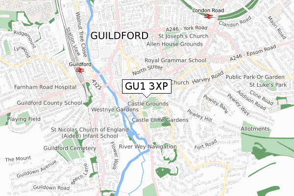 GU1 3XP map - small scale - OS Open Zoomstack (Ordnance Survey)