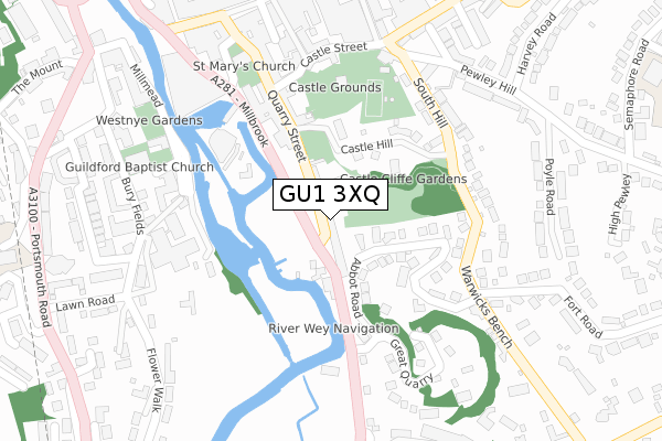 GU1 3XQ map - large scale - OS Open Zoomstack (Ordnance Survey)