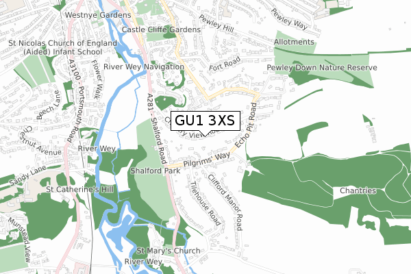 GU1 3XS map - small scale - OS Open Zoomstack (Ordnance Survey)