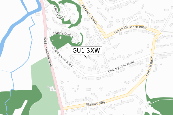 GU1 3XW map - large scale - OS Open Zoomstack (Ordnance Survey)