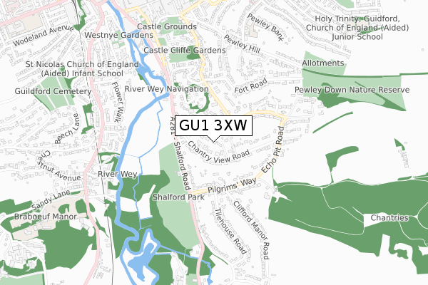 GU1 3XW map - small scale - OS Open Zoomstack (Ordnance Survey)