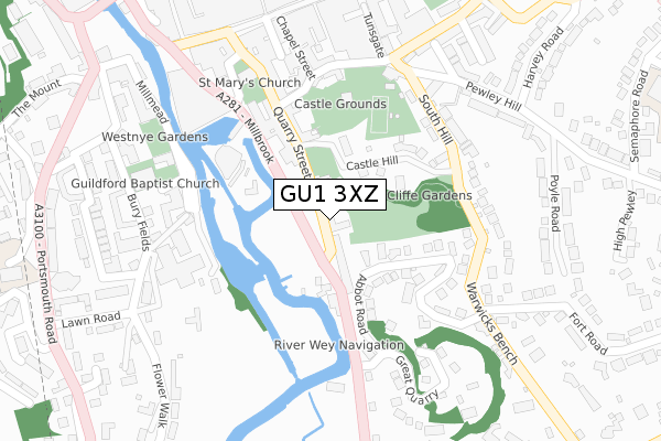 GU1 3XZ map - large scale - OS Open Zoomstack (Ordnance Survey)